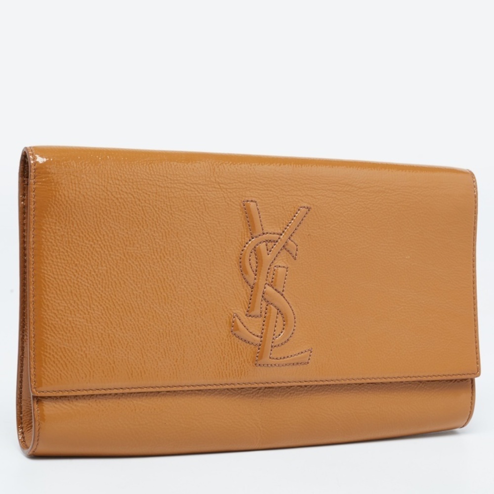 YVES SAINT LAURENT Beige Patent Leather Belle De Jour Flap Clutch - Picture 3 of 8